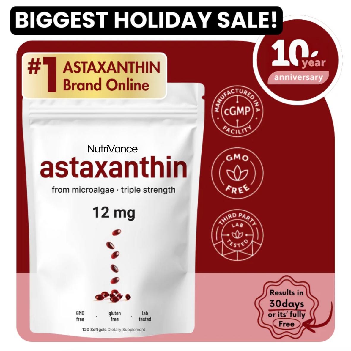 Pure Astaxanthin - 12mg (120 Softgels)